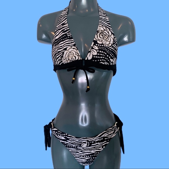 🦓 Ed Hardy Style Aqua Funky Zebra Print Bikini 👙 - Picture 1 of 4